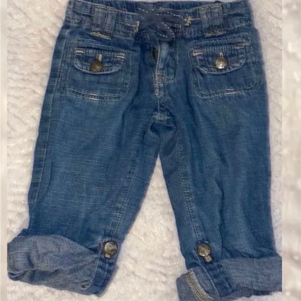 💞 Toddler Girls 2T Adjustable Waist Cuffed Capri Denim Blue Jeans